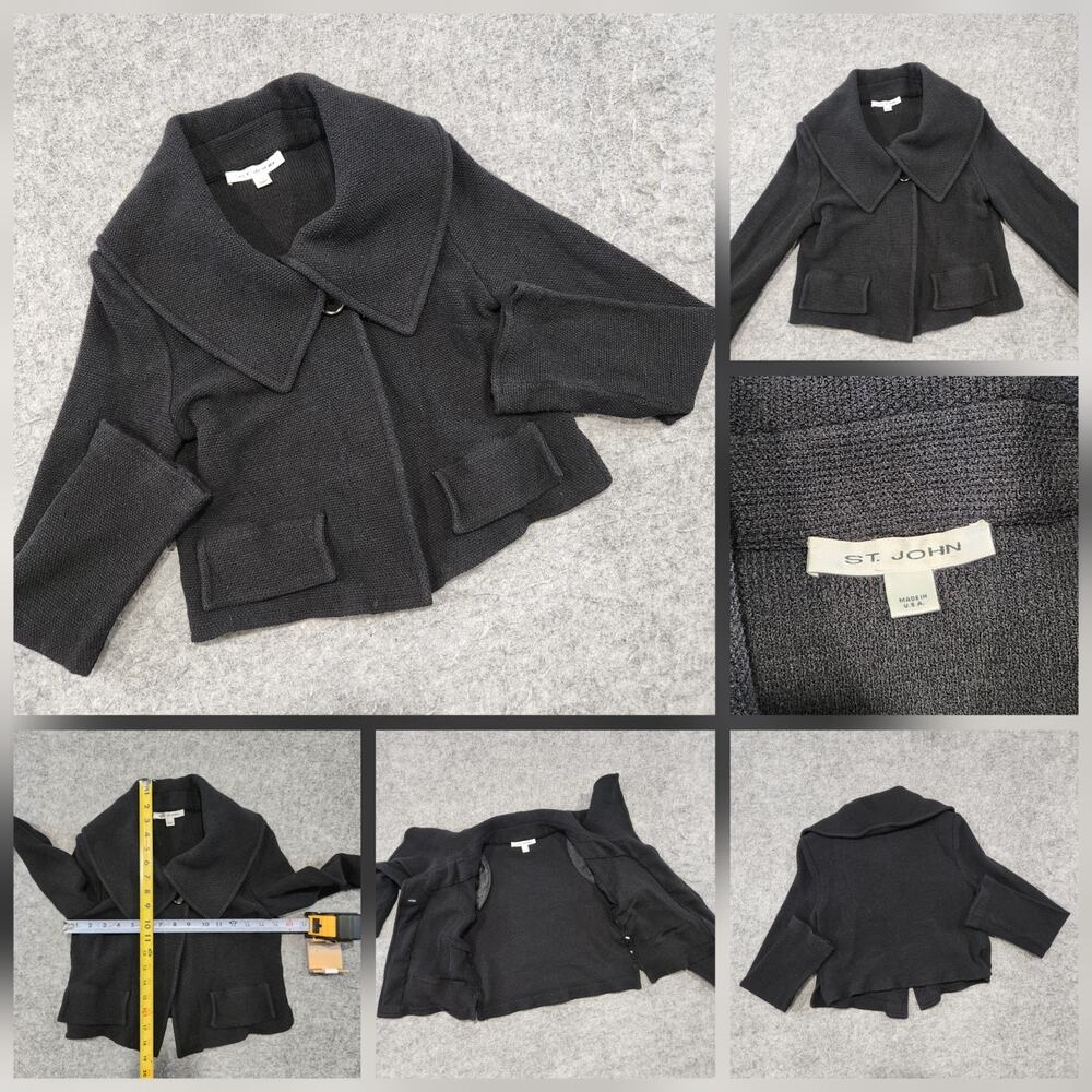 VTG St John‎ Womens Size XS? Black Cardigan Knit Sweater Jacket USA Made READ
